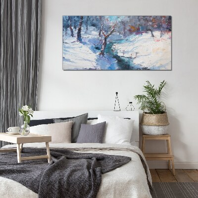 Glasbild Winterlandschaft mit einem Fluss