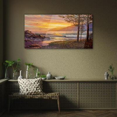 Foto glasbild Sonnenuntergang über der Küste