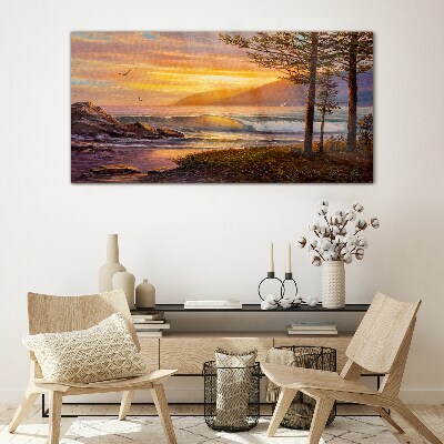 Foto glasbild Sonnenuntergang über der Küste