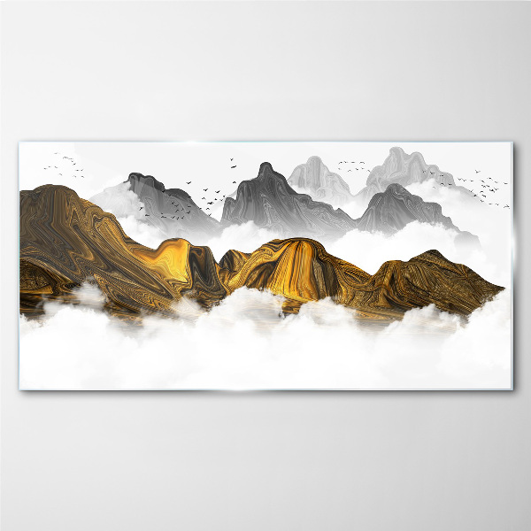 Glasbild Goldene Berge in den Wolken