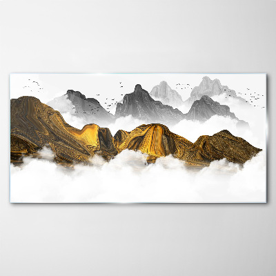Glasbild Goldene Berge in den Wolken