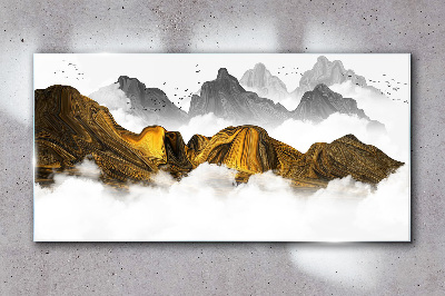 Glasbild Abstrakte Berge Nebelvögel