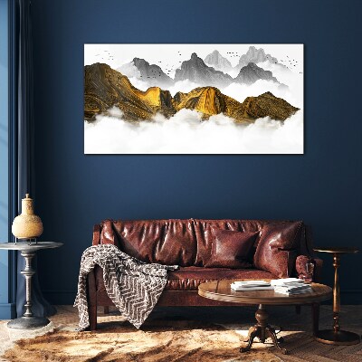 Glasbild Goldene Berge in den Wolken