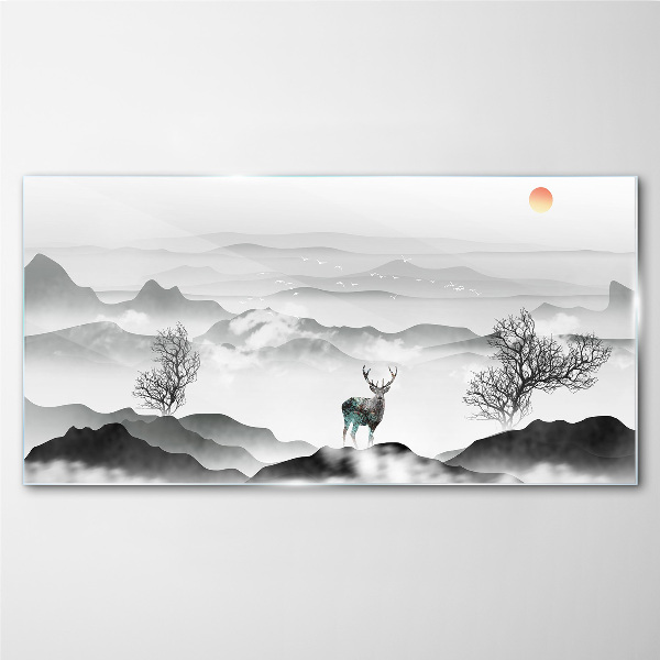 Glasbild Friedliche Landschaft mit Hirschen