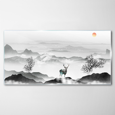 Glasbild Friedliche Landschaft mit Hirschen