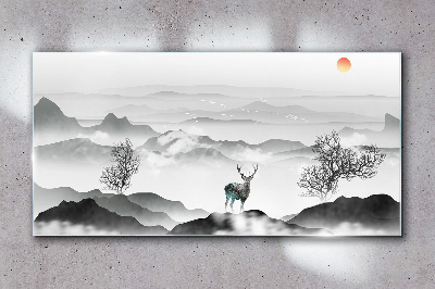Glasbild Friedliche Landschaft mit Hirschen