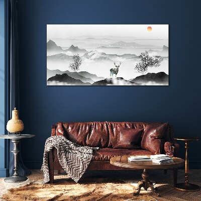 Glasbild Friedliche Landschaft mit Hirschen