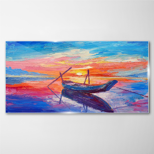 Glasbild Sonnenuntergang über ruhigem Wasser