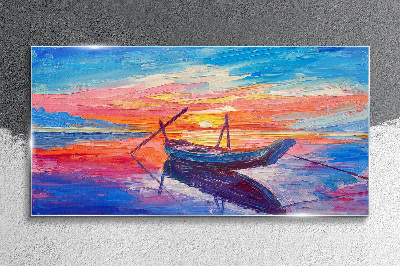 Glasbild Sonnenuntergang über ruhigem Wasser