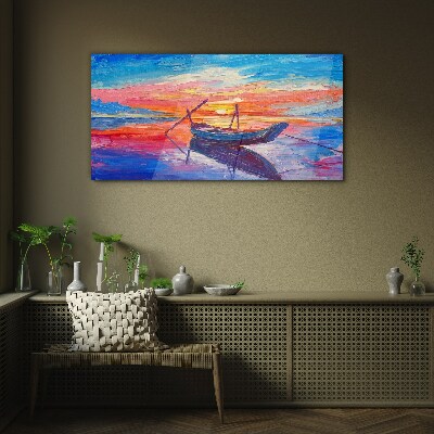 Glasbild Sonnenuntergang über ruhigem Wasser
