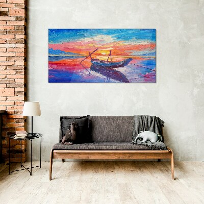 Glasbild Sonnenuntergang über ruhigem Wasser