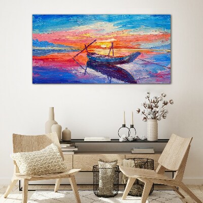 Glasbild Sonnenuntergang über ruhigem Wasser