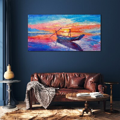 Glasbild Sonnenuntergang über ruhigem Wasser