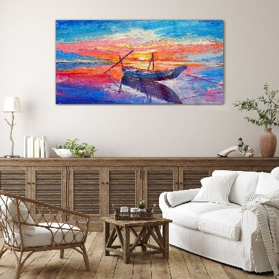 Glasbild Sonnenuntergang über ruhigem Wasser