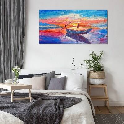 Glasbild Sonnenuntergang über ruhigem Wasser