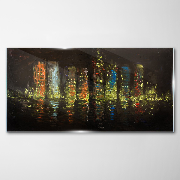 Glasbild Die Stadt bei Nacht im Lichterglanz