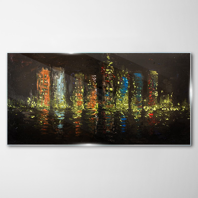 Glasbild Die Stadt bei Nacht im Lichterglanz