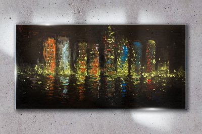 Glasbild Die Stadt bei Nacht im Lichterglanz
