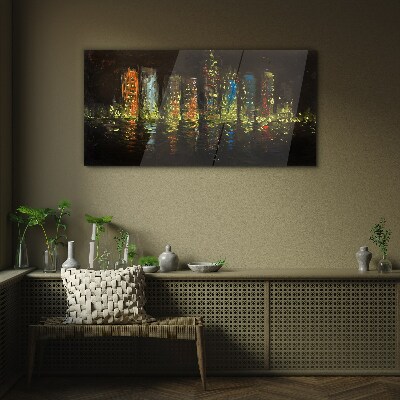 Glasbild Die Stadt bei Nacht im Lichterglanz