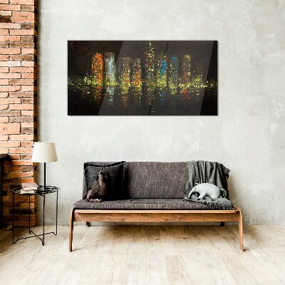 Glasbild Die Stadt bei Nacht im Lichterglanz