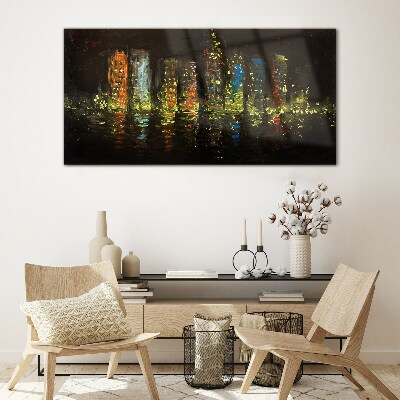 Glasbild Die Stadt bei Nacht im Lichterglanz