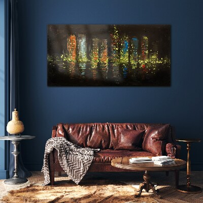 Glasbild Die Stadt bei Nacht im Lichterglanz