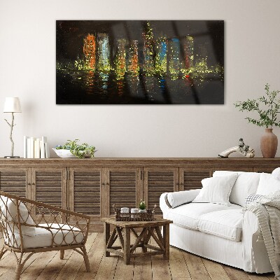 Glasbild Die Stadt bei Nacht im Lichterglanz