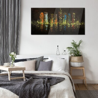 Glasbild Die Stadt bei Nacht im Lichterglanz