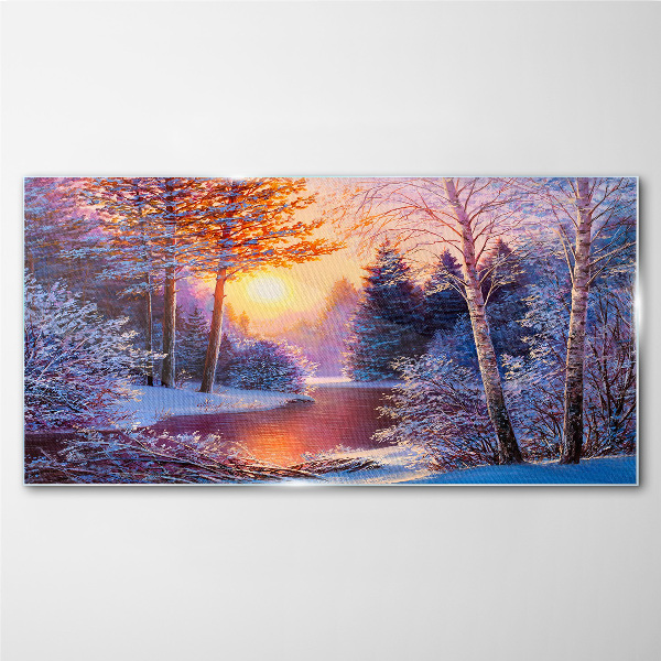 Glasbild Winterdämmerung über dem Fluss