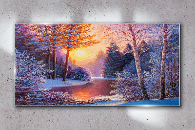 Glasbild Winterdämmerung über dem Fluss