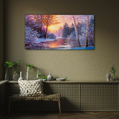 Glasbild Winterdämmerung über dem Fluss