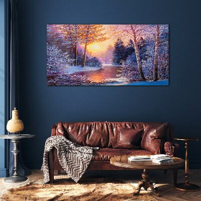 Glasbild Winterdämmerung über dem Fluss