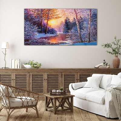 Glasbild Winterdämmerung über dem Fluss