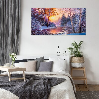 Glasbild Winterdämmerung über dem Fluss