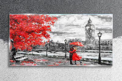 Bild auf glas Roter Regenschirm im regnerischen London