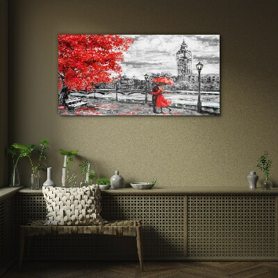 Bild auf glas Roter Regenschirm im regnerischen London