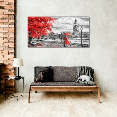 Bild auf glas Roter Regenschirm im regnerischen London