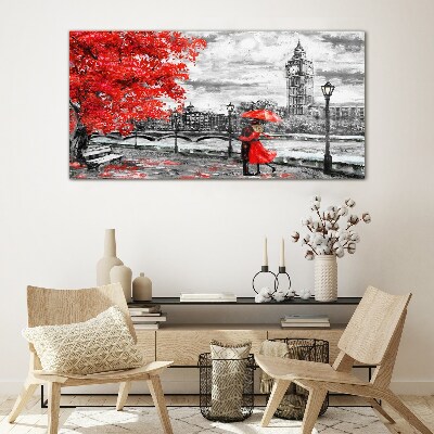Bild auf glas Roter Regenschirm im regnerischen London