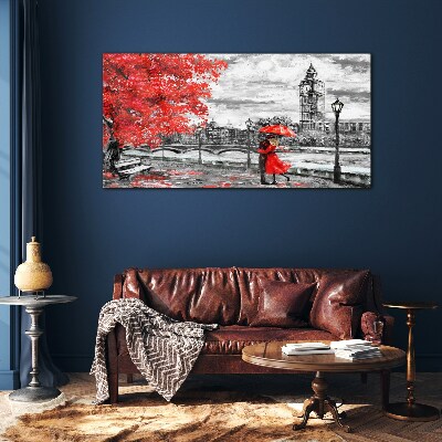 Bild auf glas Roter Regenschirm im regnerischen London