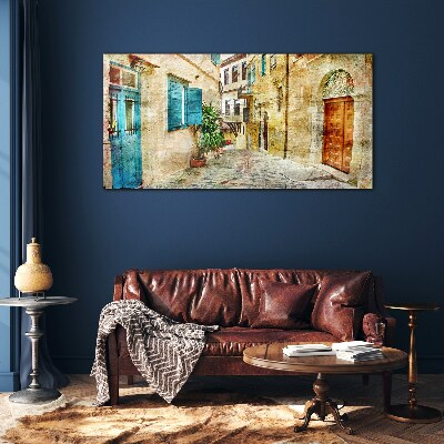 Glas bild Charmante Straßen in Pastellfarben