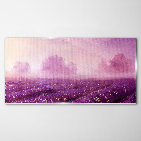 Glasbild Lila Landschaft am Morgen