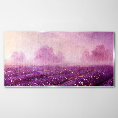 Glasbild Lila Landschaft am Morgen