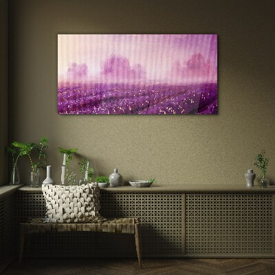 Glasbild Lila Landschaft am Morgen