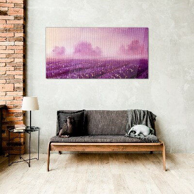 Glasbild Lila Landschaft am Morgen