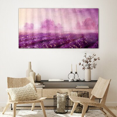 Glasbild Lila Landschaft am Morgen