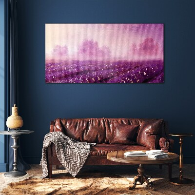 Glasbild Lila Landschaft am Morgen