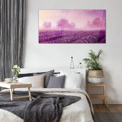 Glasbild Lila Landschaft am Morgen