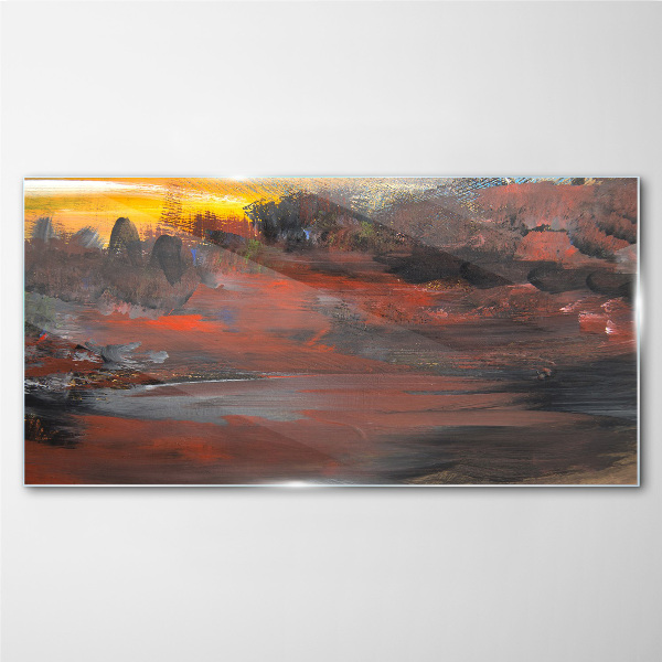 Glasbild Sonnenuntergang über einer Vulkanlandschaft