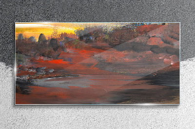 Glasbild Sonnenuntergang über einer Vulkanlandschaft