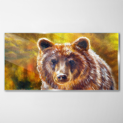 Glasbild Gesicht eines Bären in goldenen Tönen